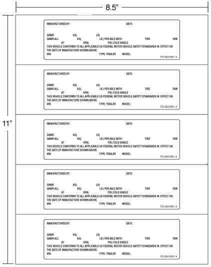 FD-304: Trailer/Vehicle Federal certification label for U.S.A. Laser ...