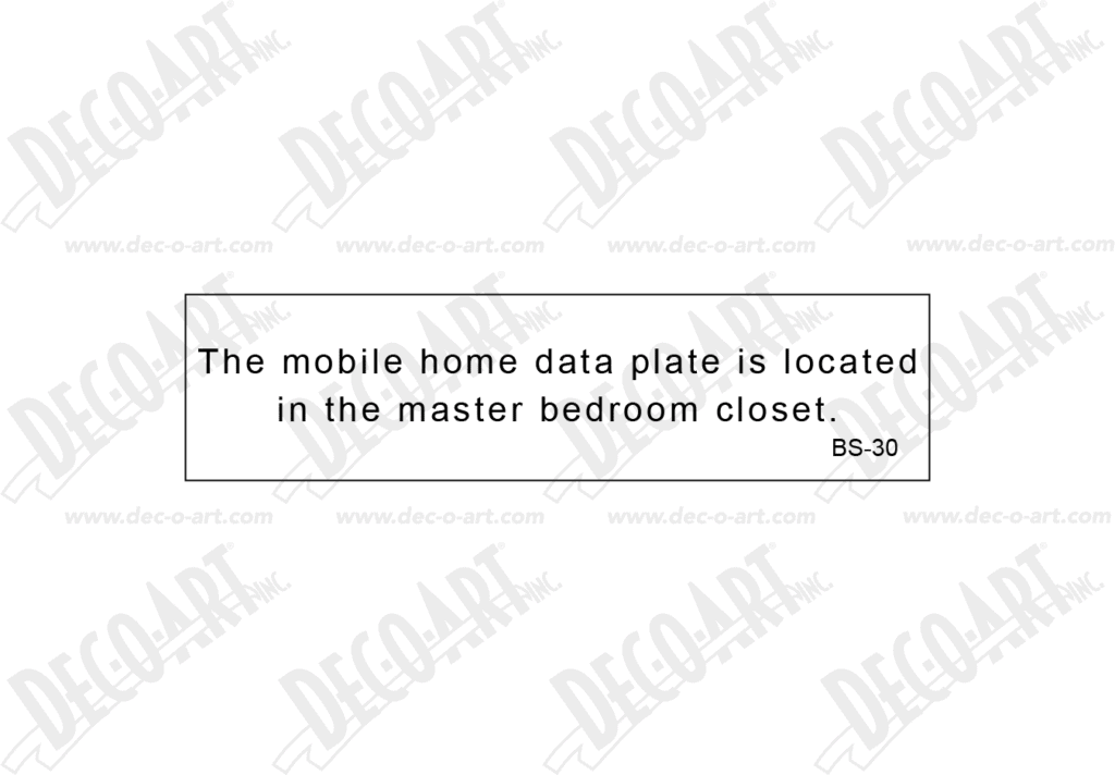 BS-30: Mobile home data plate in closet. Pack of 100. - Dec-O-Art