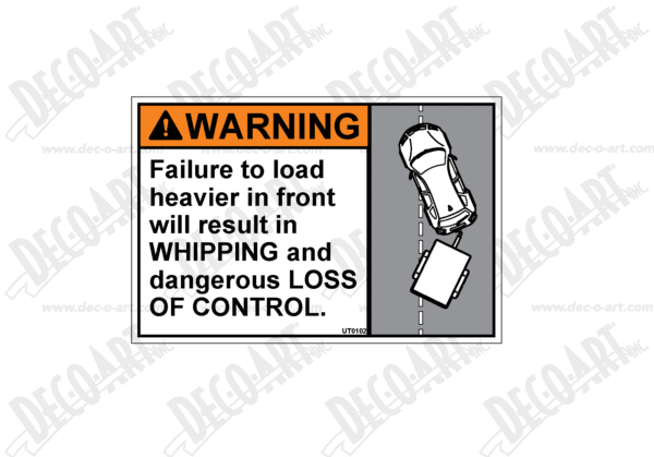 UT0102: Whipping loss of control warning label. Pack of 100.