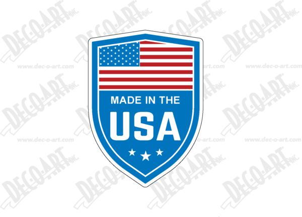 USA002: Made in the USA shield. Pack of 100.